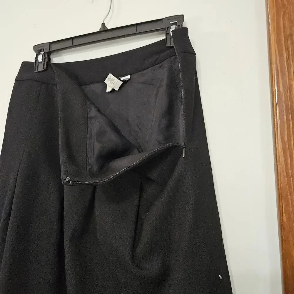 Loft Black Embroidery High Waist Pleated Flare Skirt Below the Knee  Sz 4 Small